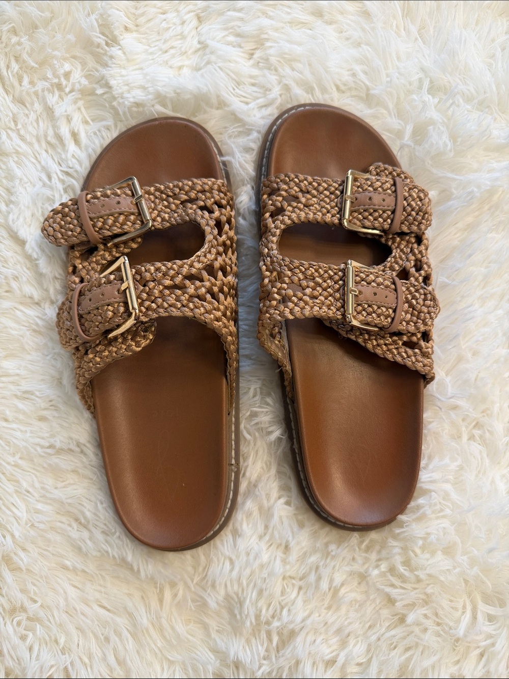 Joie Woven Double-Buckle Slide Sandals - Tan/Brown
